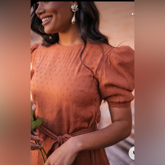 JessAkae Gable Mini Dress in Gingerbread w Blouson 1/2 sleeves. - Picture 8 of 8